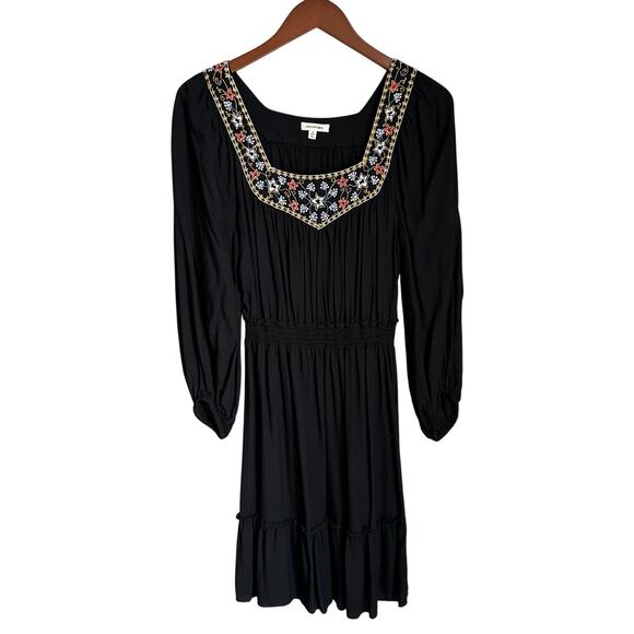 Max Studio Embroidered Black Dress Balloon Sleeve Boho Western Cowgirl Prairie - Picture 1 of 9